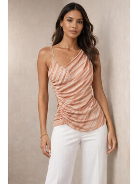 Adrienne Landau ONYX Asymmetrical Draped Top S One Shoulder Ruched NWT